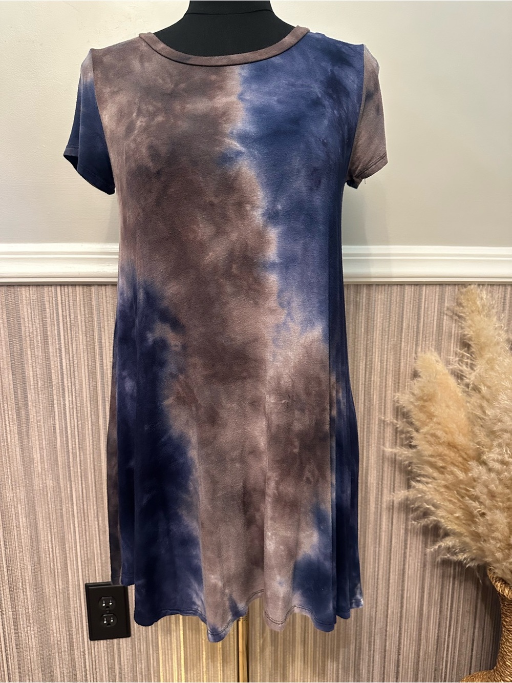 Earthbound Trading Co Small Tie Dye T-Shirt Dress Boho Navy Brown